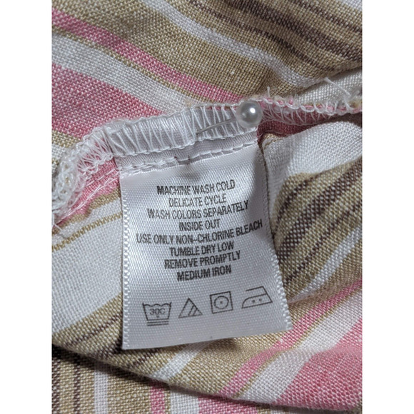 Chadwick's Button Up Top Women 14 Pink Brown Striped Long Sleeve 100% Linen T86 - Picture 11 of 14